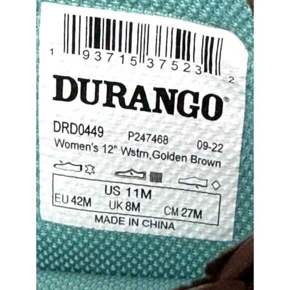 CRUSH BY DURANGO WOMEN’S GOLDEN BROWN WESTERN BOOT Size 11 Rodeo - Picture 10 of 13